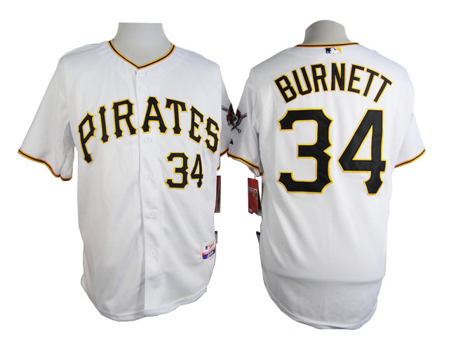 Men Pittsburgh Pirates #34 Burnett White MLB Jerseys->pittsburgh pirates->MLB Jersey